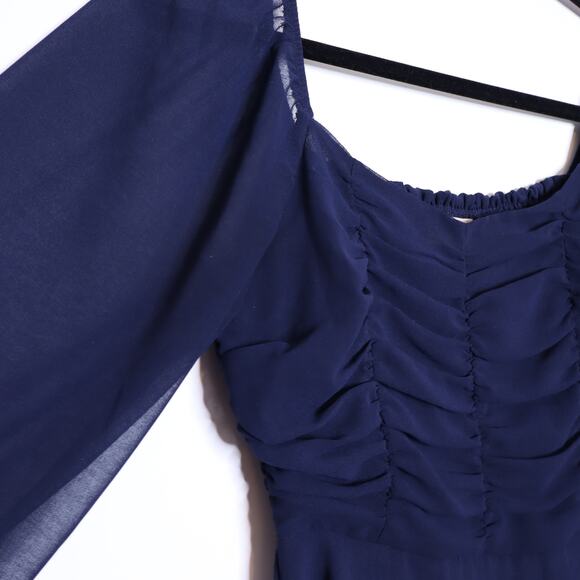 ALTAR'D STATE Lori Mini Dress Navy Blue Long Sleeve Smocked Babydoll Women's S - Picture 7 of 12